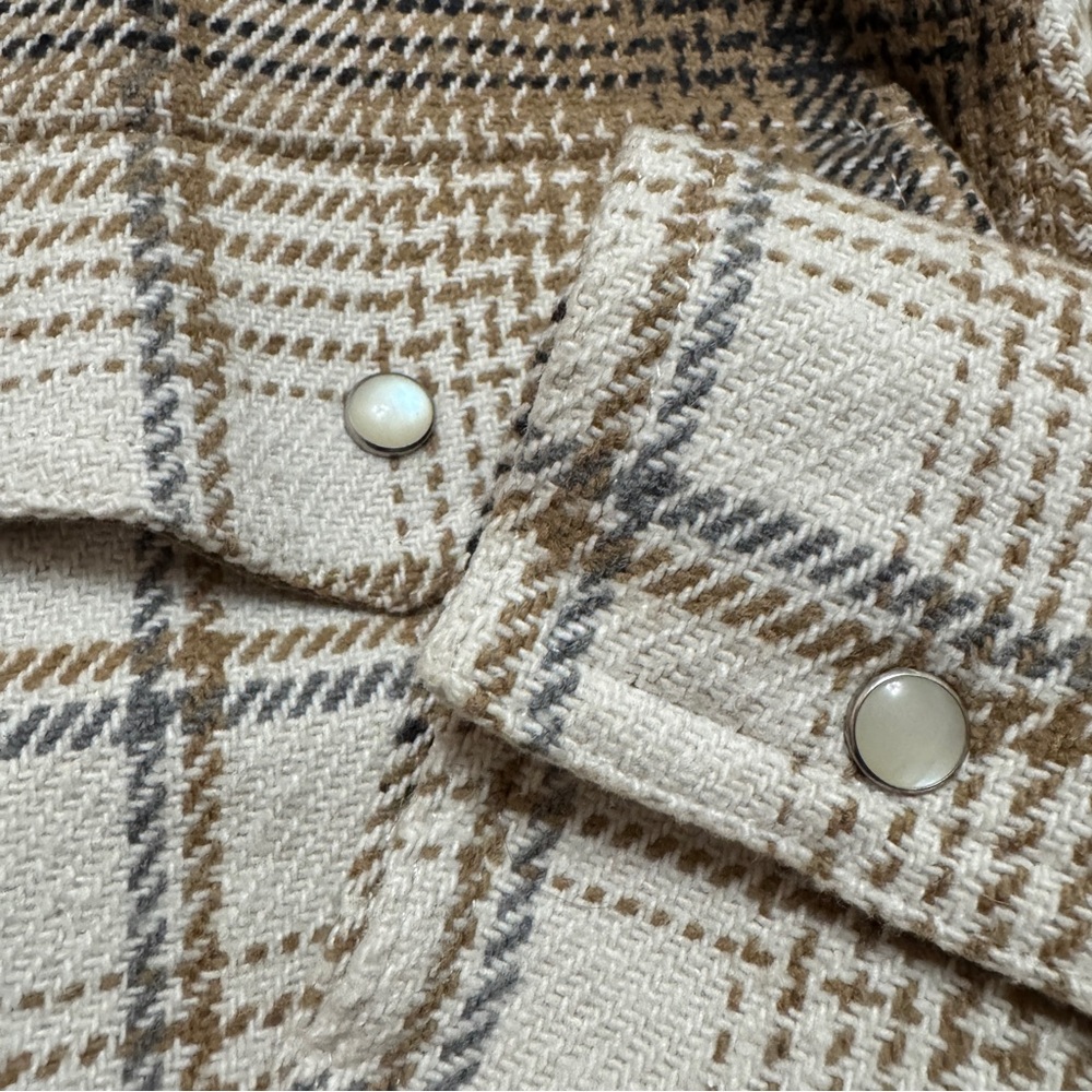 Madewell L Flannel Shirt Jacket Oversized Plaid side Pockets Pearl Snap Western - Picture 9 of 12